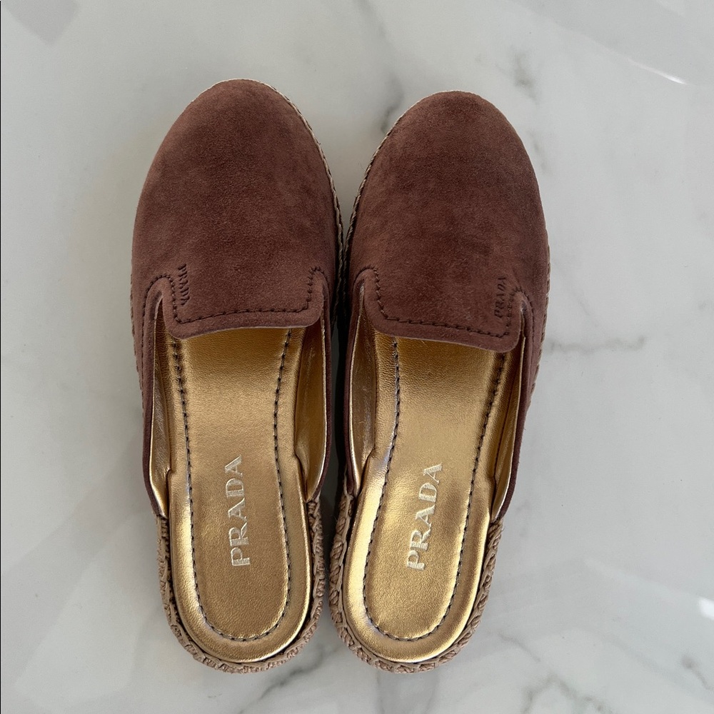 New PRADA Suede & Raffia Brown Mule - Picture 4 of 11